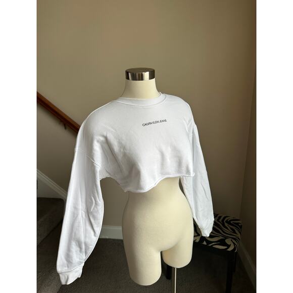 Calvin Klein Jeans white long sleep cropped crewneck size XS - Picture 2 of 7